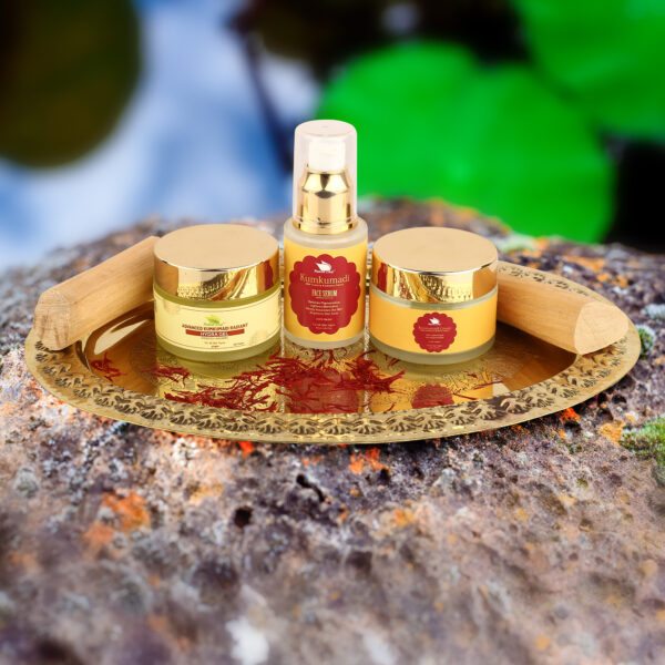 Combo of Kumkumadi Face Gel(50gm), Face Serum(30ml) and Face Cream(50gm) for Dark Spots and Pigmentation Free Skin | Radiant Complexion  For Men & Women